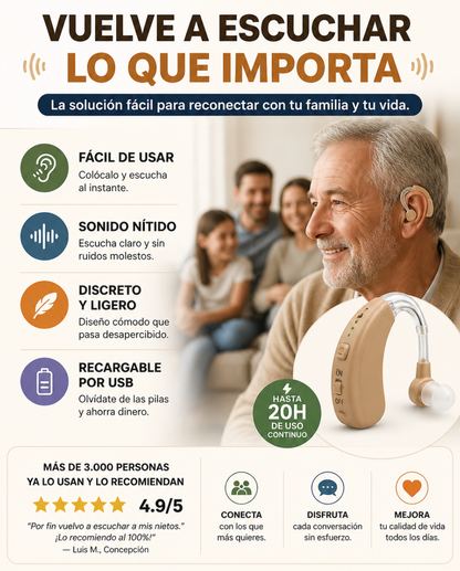 Audífono amplificador recargable